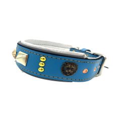 Blue ''Star'' Reflected Leather Dog Collar