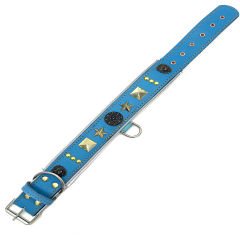 Blue ''Star'' Reflected Leather Dog Collar