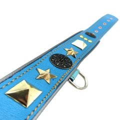 Blue ''Star'' Reflected Leather Dog Collar