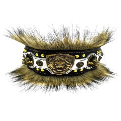 Black-White ''King Lion'' Fur Leather Dog Collar