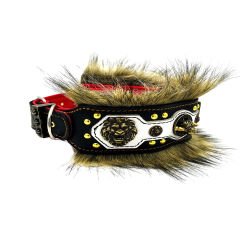 Black-White ''King Lion'' Fur Leather Dog Collar