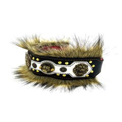 Black-White ''King Lion'' Fur Leather Dog Collar