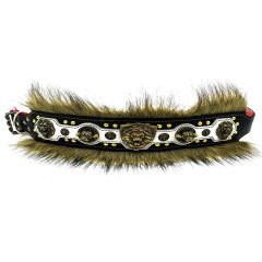 Black-White ''King Lion'' Fur Leather Dog Collar