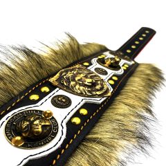 Black-White ''King Lion'' Fur Leather Dog Collar