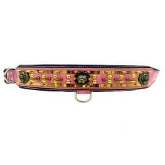 Fuschia ''Venus'' Spiked Leather Dog Collar