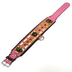 Fuschia ''Venus'' Spiked Leather Dog Collar