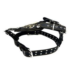Black ''Star and Crescent'' Leather Dog Harness