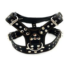 Black ''Star and Crescent'' Leather Dog Harness