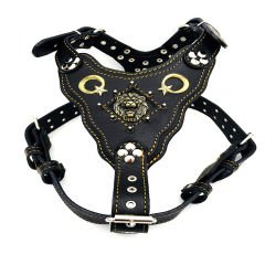 Black ''Star and Crescent'' Leather Dog Harness