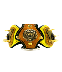 Lion Figured Spiked Handmade Leather Dog Collar