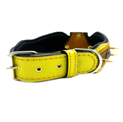Lion Figured Spiked Handmade Leather Dog Collar