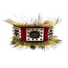 Red ''Kings of the Jungle'' Fur Leather Dog Collar