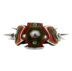 Silver Big Spiked Layered Handmade Leather Dog Collar