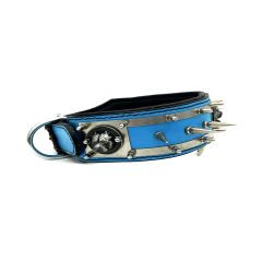 Blue ''Spartan'' Spiked Leather Dog Collar