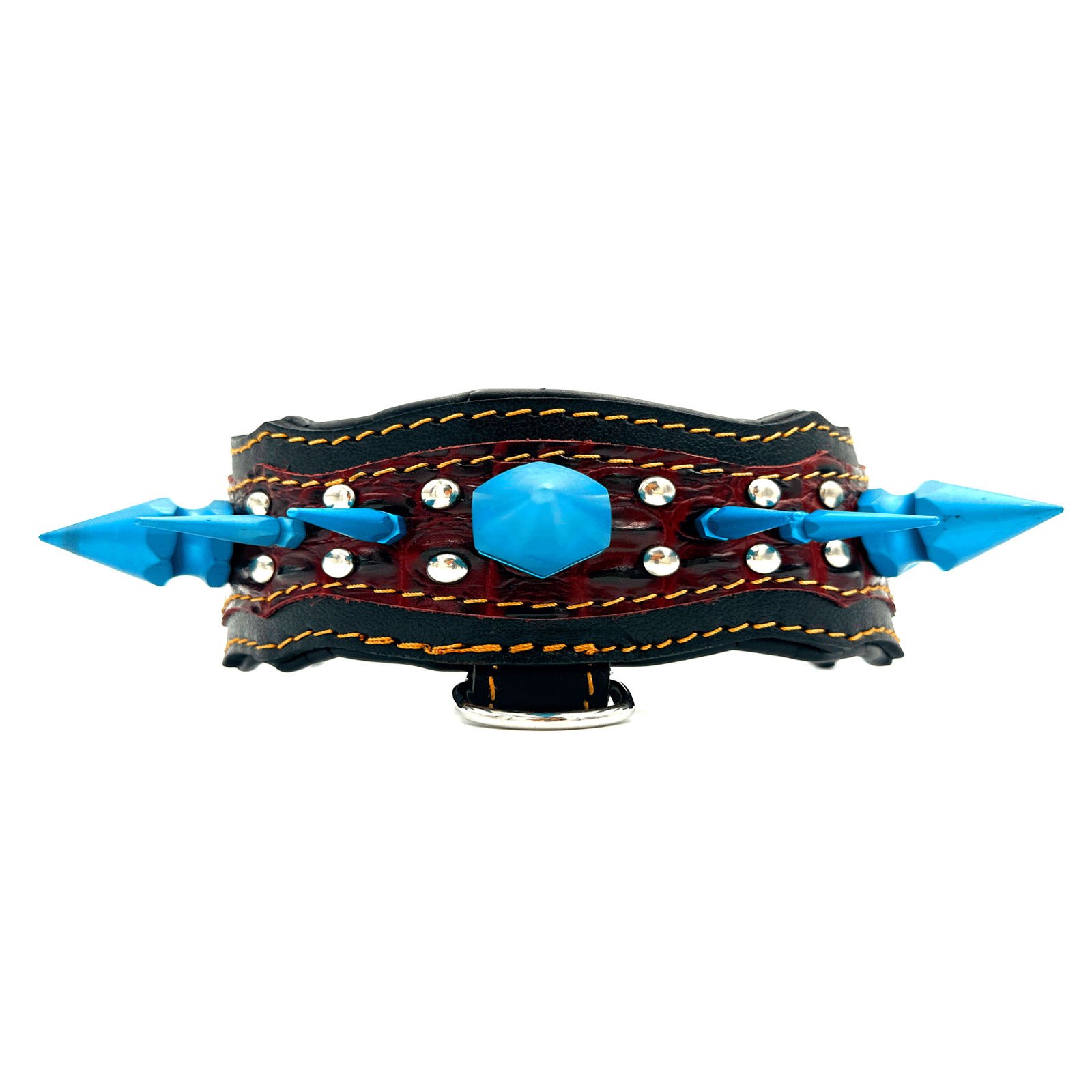 Blue Big Spiked Handmade Leather Dog Collar