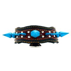 Blue Big Spiked Handmade Leather Dog Collar