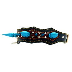 Blue Big Spiked Handmade Leather Dog Collar