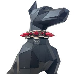 Red Big Spiked Crocodile Embossed Handmade Leather Dog Collar