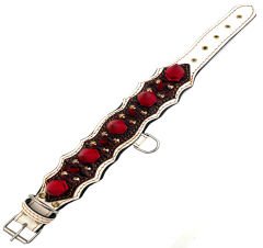 Red Big Spiked Crocodile Embossed Handmade Leather Dog Collar