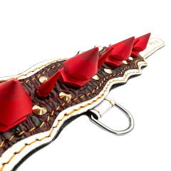Red Big Spiked Crocodile Embossed Handmade Leather Dog Collar