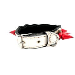 Red Big Spiked Crocodile Embossed Handmade Leather Dog Collar