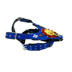 Blue ''Nemean'' Lion Head Leather Dog Harness