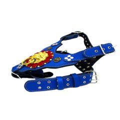 Blue ''Nemean'' Lion Head Leather Dog Harness