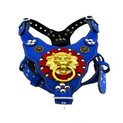 Blue ''Nemean'' Lion Head Leather Dog Harness