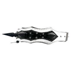 Huge Spiked Crocodile Embossed Handmade Leather Dog Collar M - White-Black