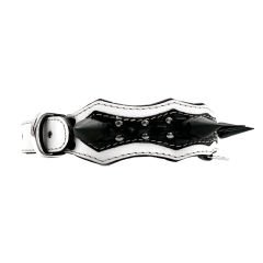Huge Spiked Crocodile Embossed Handmade Leather Dog Collar M - White-Black