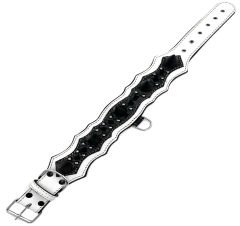Huge Spiked Crocodile Embossed Handmade Leather Dog Collar M - White-Black
