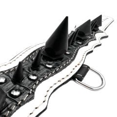 Huge Spiked Crocodile Embossed Handmade Leather Dog Collar M - White-Black
