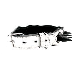 Huge Spiked Crocodile Embossed Handmade Leather Dog Collar M - White-Black