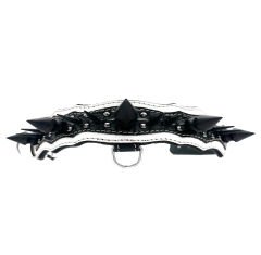Huge Spiked Crocodile Embossed Handmade Leather Dog Collar M - White-Black