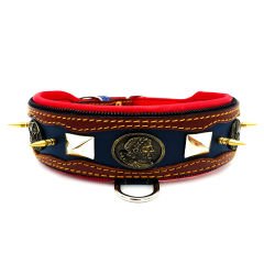 Brown-Navy Blue ''Zeus'' Leather Dog Collar