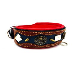 Brown-Navy Blue ''Zeus'' Leather Dog Collar