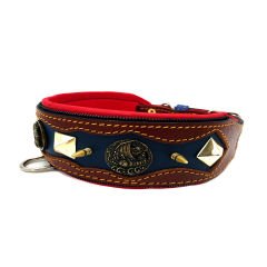 Brown-Navy Blue ''Zeus'' Leather Dog Collar