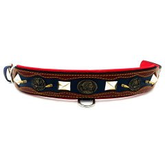 Brown-Navy Blue ''Zeus'' Leather Dog Collar
