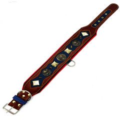 Brown-Navy Blue ''Zeus'' Leather Dog Collar