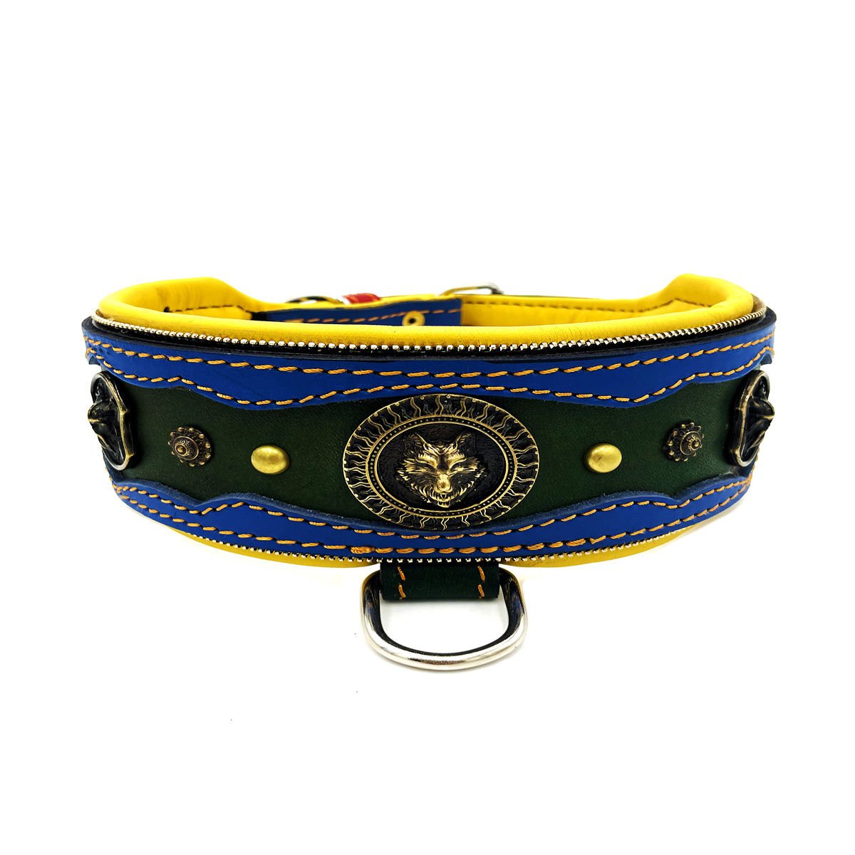 Blue-Dark Green ''Fenrir'' Leather Dog Collar
