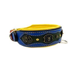 Blue-Dark Green ''Fenrir'' Leather Dog Collar
