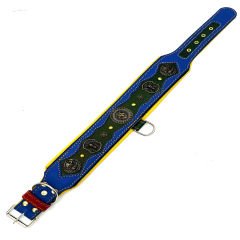 Blue-Dark Green ''Fenrir'' Leather Dog Collar