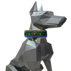 Blue-Dark Green ''Fenrir'' Leather Dog Collar