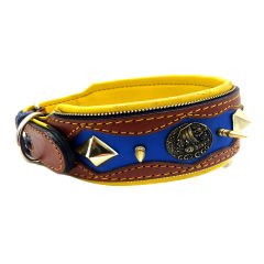 Brown-Dark Blue ''Hercules'' Spiked Leather Dog Collar