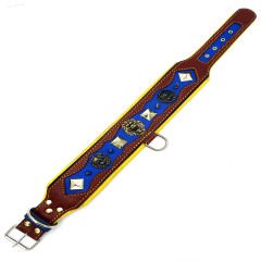 Brown-Dark Blue ''Hercules'' Spiked Leather Dog Collar