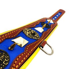 Brown-Dark Blue ''Hercules'' Spiked Leather Dog Collar