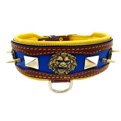 Brown-Dark Blue ''Hercules'' Spiked Leather Dog Collar