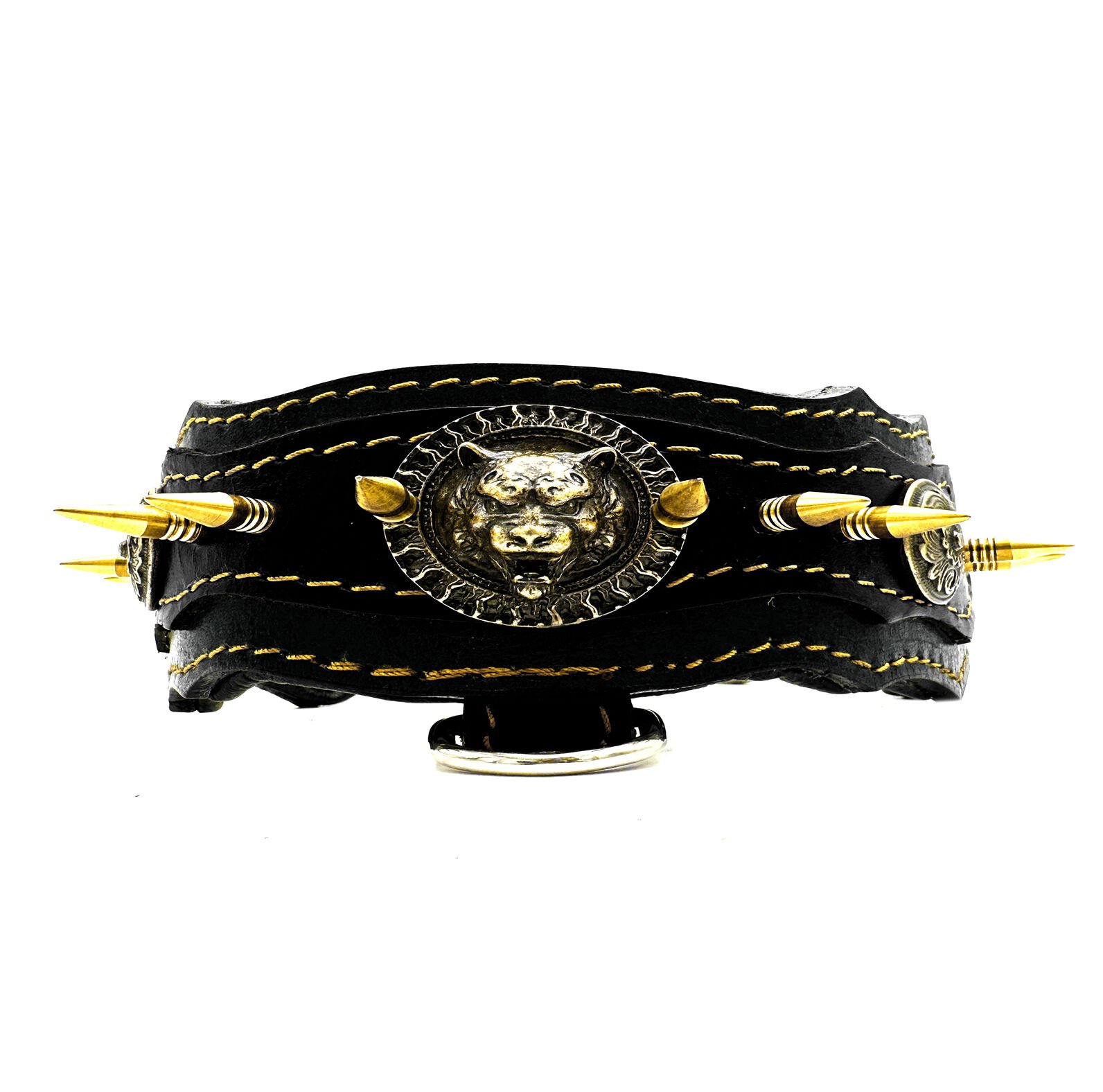 Spiked Bear Headed Handmade Leather Dog Collar