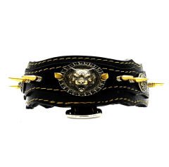 Spiked Bear Headed Handmade Leather Dog Collar