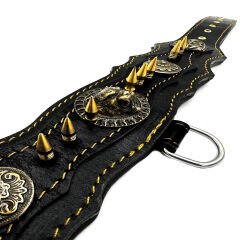 Spiked Bear Headed Handmade Leather Dog Collar
